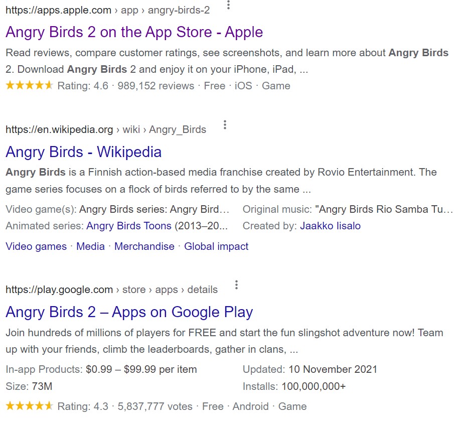 ASO to discover apps and games in search engine results