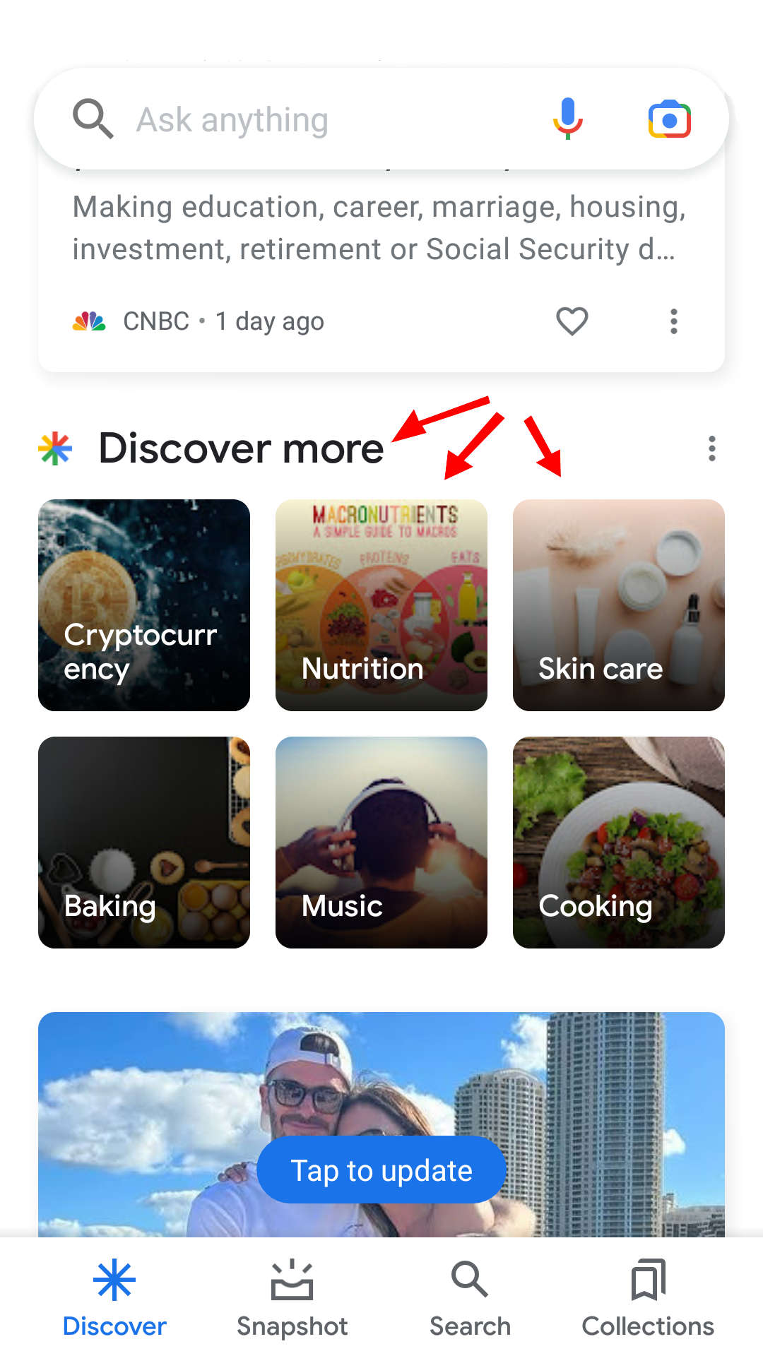 Google App Discover feed topics
