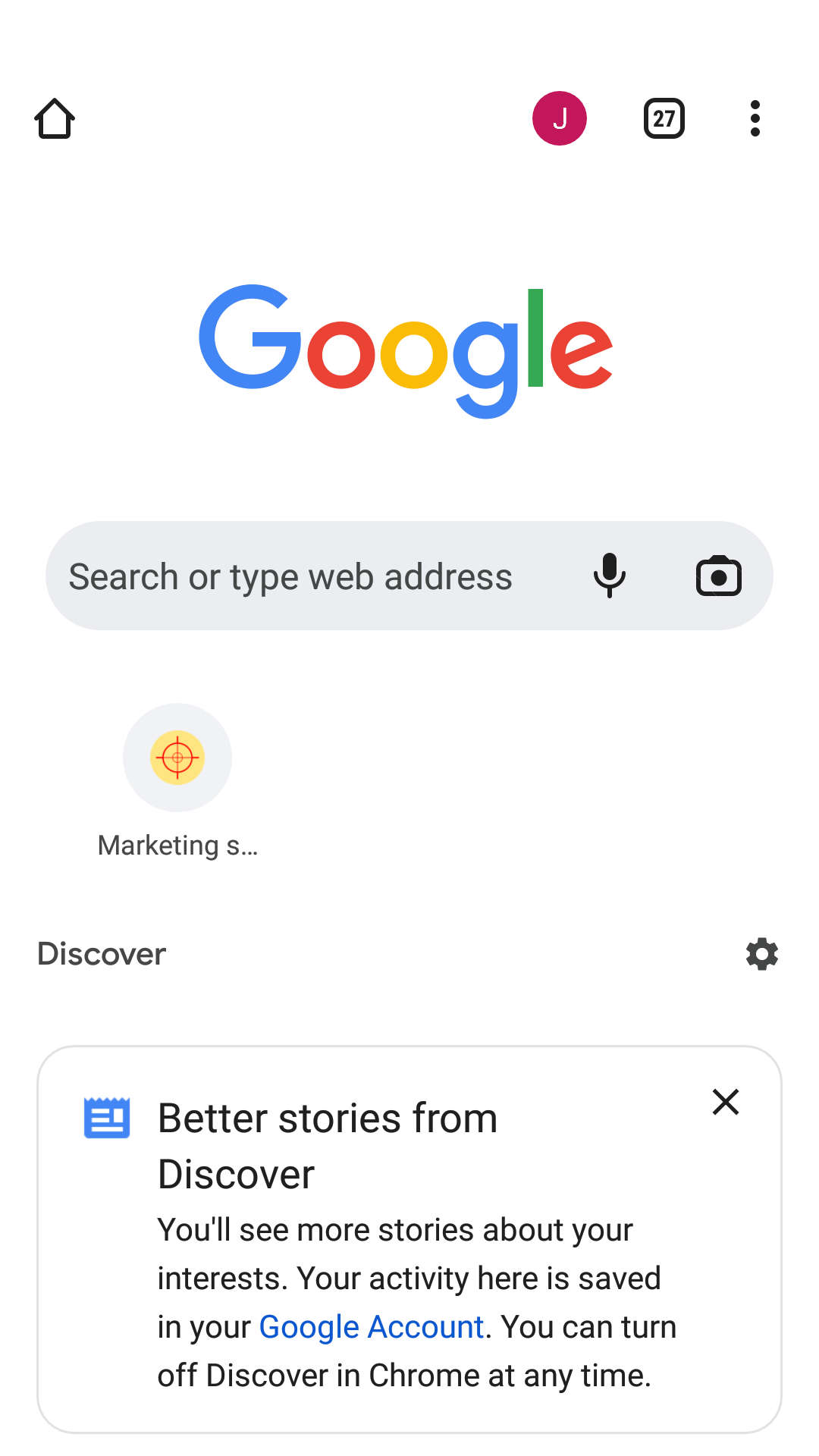 Google Chrome Discover new page